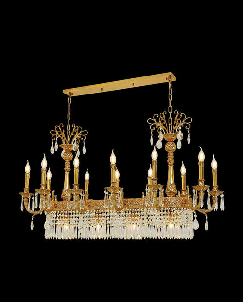 59 Inch Linear Chandelier French Empire Style Brass and Crystal Dining Chandelier-铜灯-Manorlights