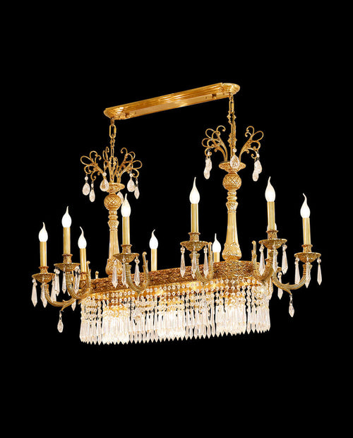 43 Inch Linear Chandelier French Empire Style Brass and Crystal Dining Chandelier-铜灯-Manorlights