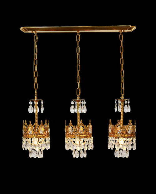30 Inch Linear Chandelier Antique Copper and Crystal Kitchen Island Chandelier-铜灯-Manorlights