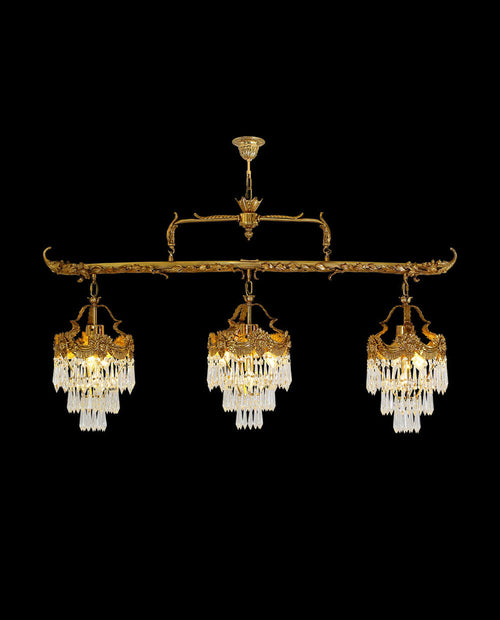 55 Inch Linear Chandelier Antique Copper and Crystal Kitchen Island Chandelier-铜灯-Manorlights