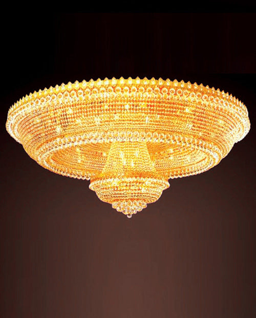 59 Inch Big Round Gold Flush Mounted Crystal Chandelier for Banquet Hall-大吊灯-Manorlights