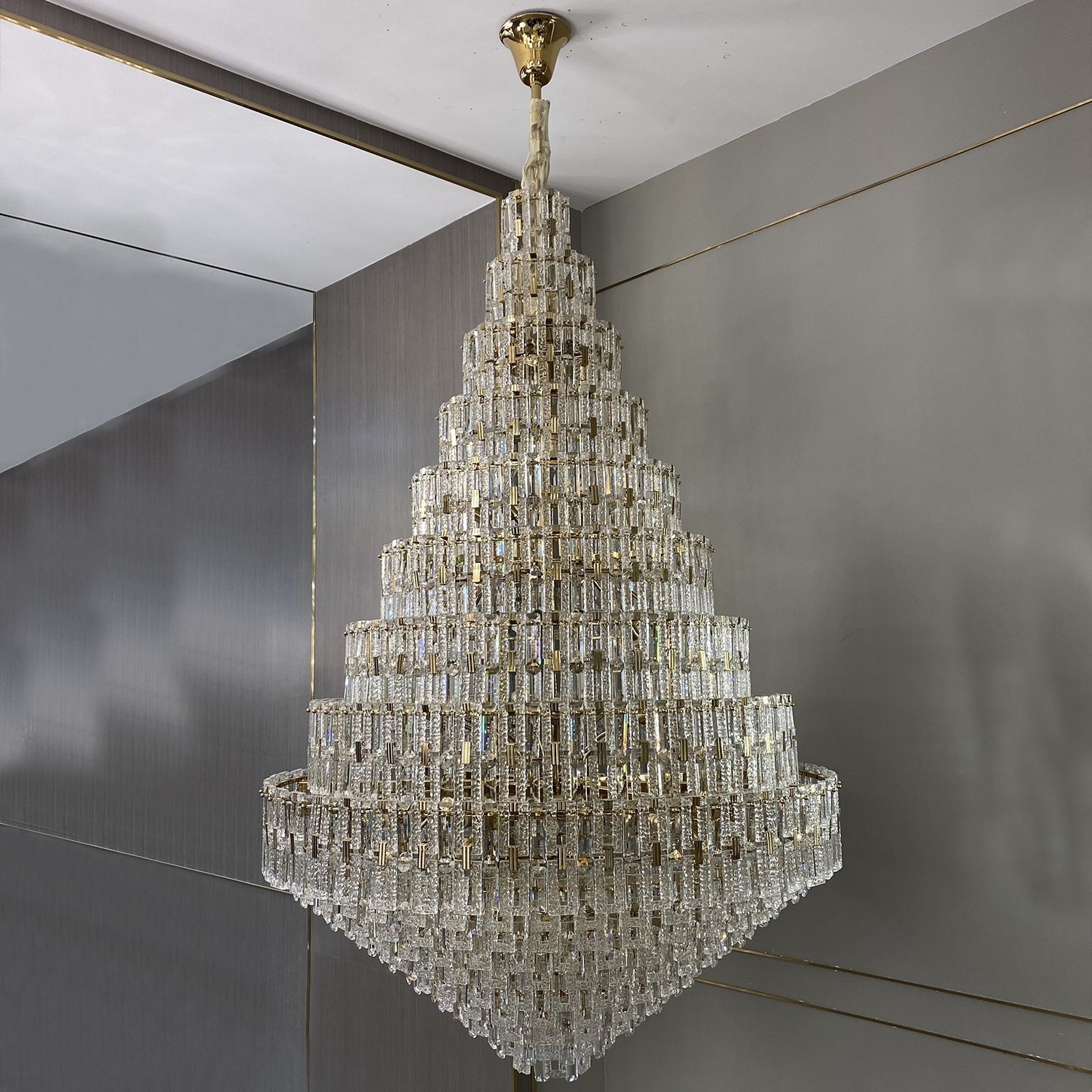 Oversized Multi-layers Honeycomb Luxury Crystal Chandelier in Gold Finish for Big Hallway/Foyer/Entryway-Manorlights