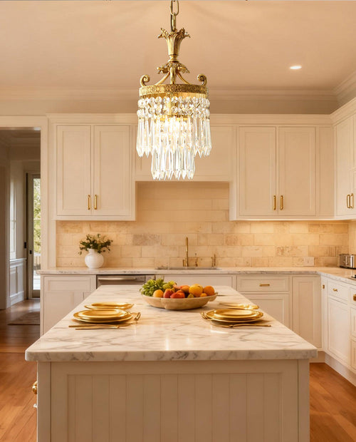 8 Inch Mini Chandelier Antique Brass and Crystal Chandelier for Kitchen-铜灯-Manorlights