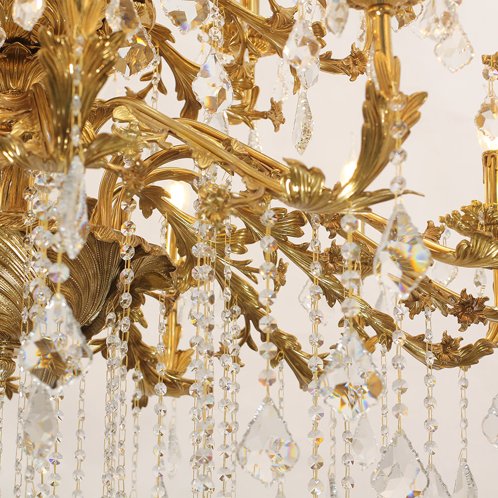 51X68 Inch 30 Lights Tiered Brass and Crystal Chandelier for Foyer-大吊灯-Manorlights