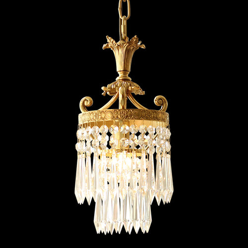 8 Inch Mini Chandelier Antique Brass and Crystal Chandelier for Kitchen-铜灯-Manorlights