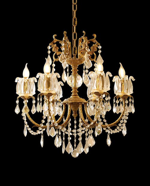 25X26 Inch 6 Lights Candle Style Traditional Chandelier Small Antique Brass and Crystal Chandelier-铜灯-Manorlights