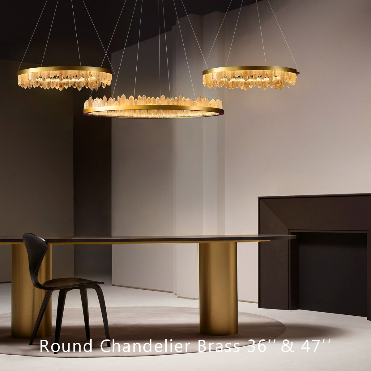 Designer 36 Inch Round Modern Chandelier Brass & Clear Geode Quartz Crystal Hanging Light-Chandelier-Manorlights