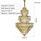 3 Layers Extra Large Living Room Chandelier Luxury Foyer Entryway Crystal Light Fixture - D47.2"*H70.9"/ 42 Lights-Manorlights