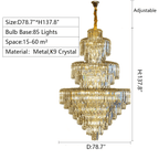 3 Layers Extra Large Living Room Chandelier Luxury Foyer Entryway Crystal Light Fixture - D78.7"*H137.8"/ 85 Lights-Manorlights