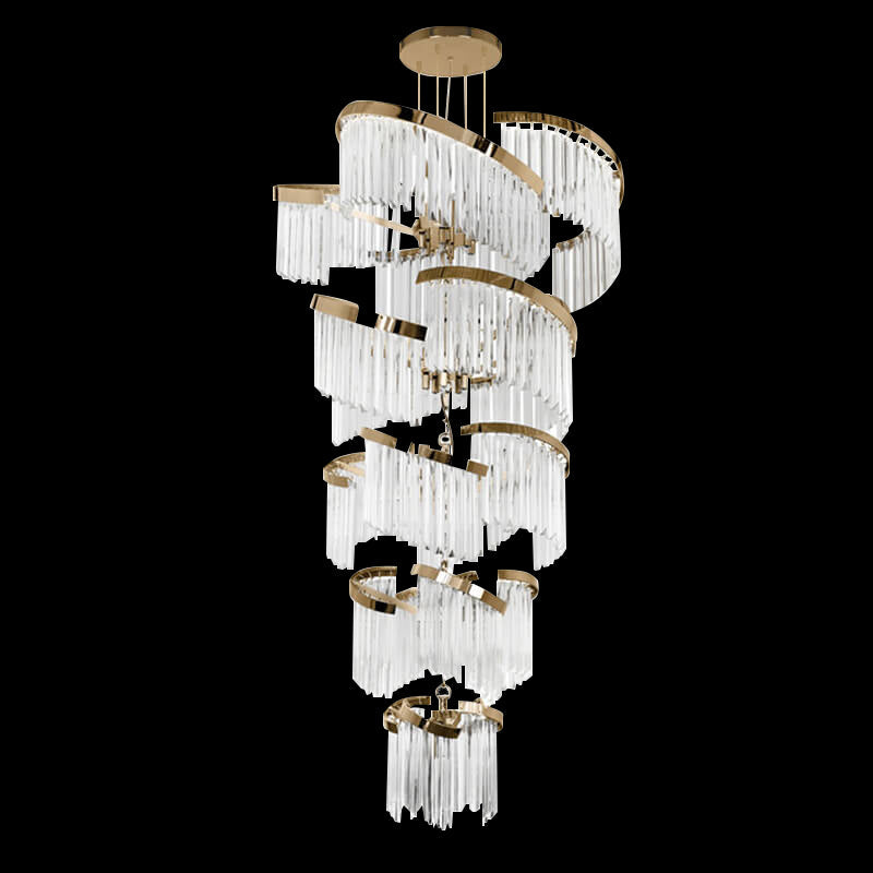 43X87 Inch Big Modern Gold Chandelier Cascading Glass Chandelier for Foyer-大吊灯-Manorlights