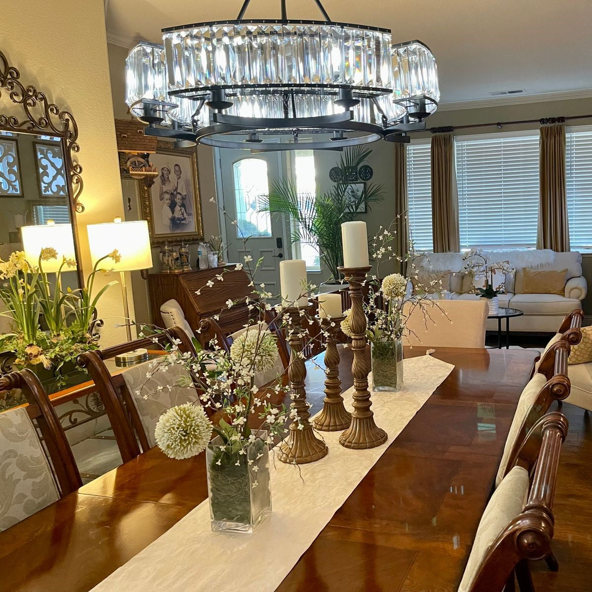 Decorative 6/ 8/ 10/ 12-Light Crystal Ceiling Chandelier Triangular Prism Island Light Fixture Metal Shade for Living Room-Manorlights