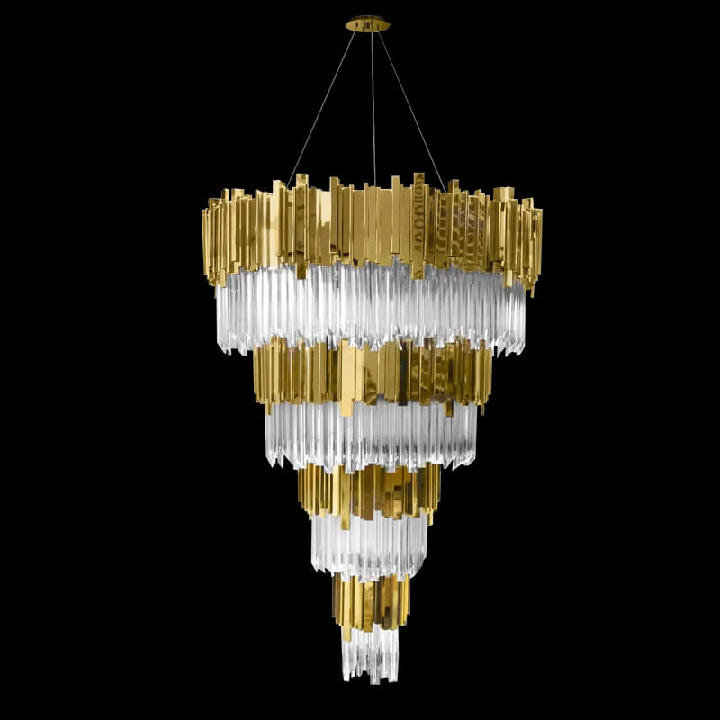 39X59 Inch Gold Large Gold Chandelier Big Modern Cascading Foyer Chandelier Lighting-大吊灯-Manorlights