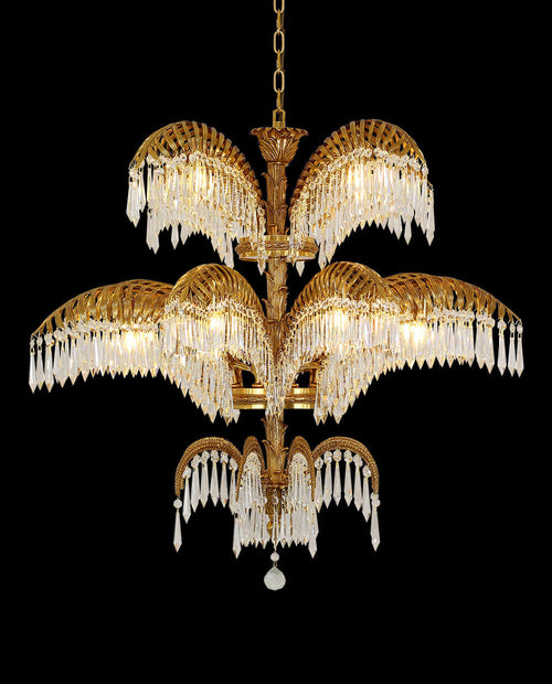 39X35 Inch Wide 3-Layer Big Brass Palm Tree Gold Crystal Chandelier for Entrance/ Foyer-铜灯-Manorlights