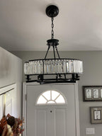 Decorative 6/ 8/ 10/ 12-Light Crystal Ceiling Chandelier Triangular Prism Island Light Fixture Metal Shade for Living Room-Manorlights