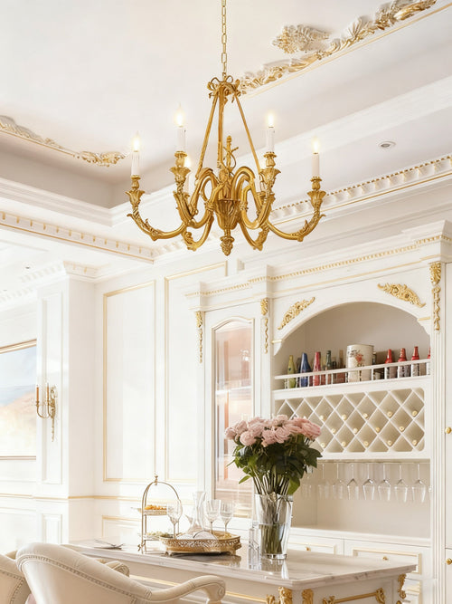 27X23 Inch 6 Lights Small Copper Chandelier Lighting for Bedroom European Living Room Chandelier-铜灯-Manorlights