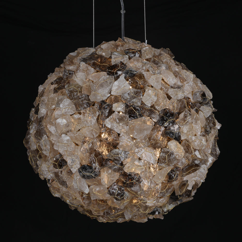 Modern Clear & Smoky Rock Crystal Ball Pendant Light-现代灯-Manorlights