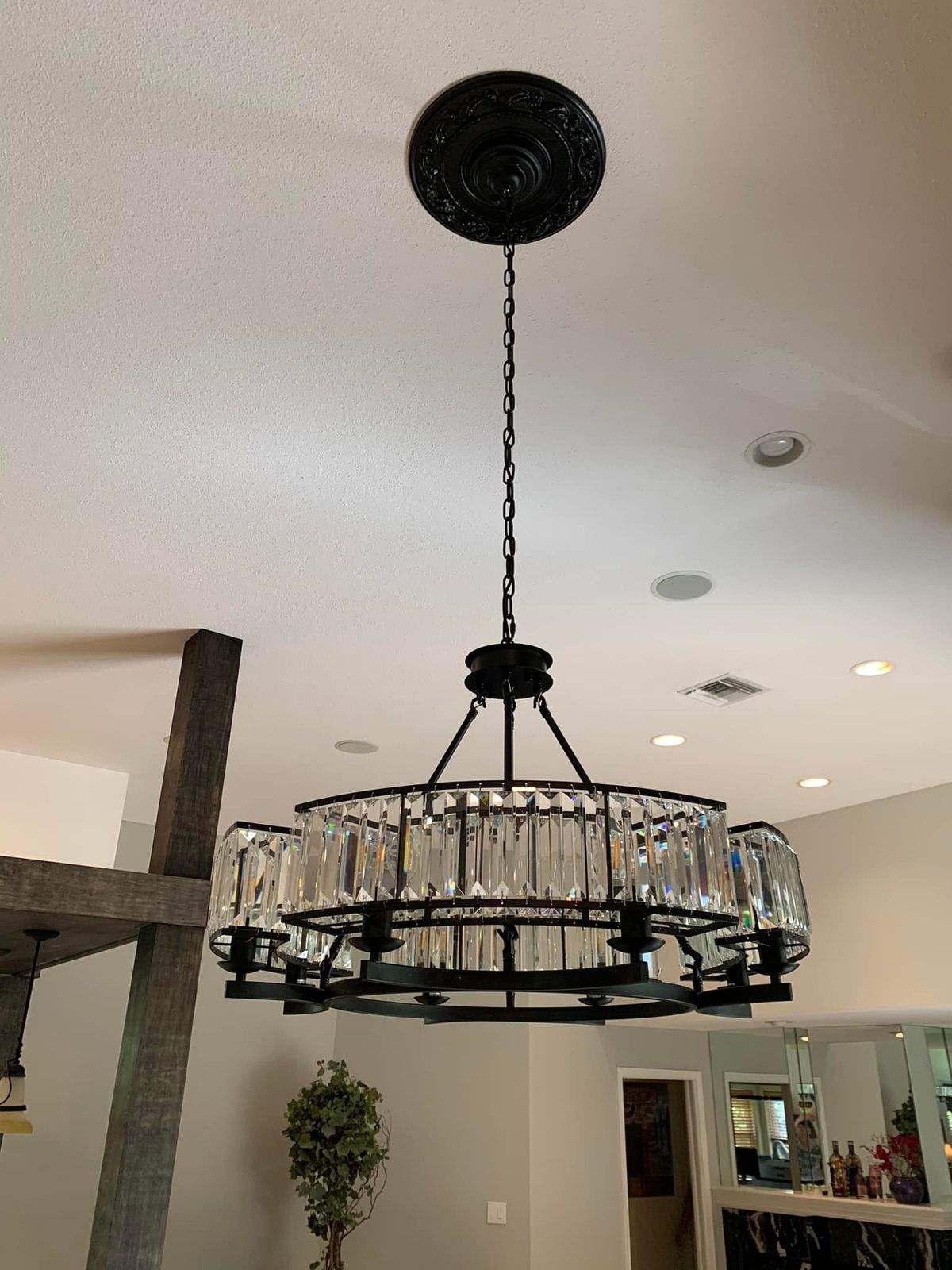 Decorative 6/ 8/ 10/ 12-Light Crystal Ceiling Chandelier Triangular Prism Island Light Fixture Metal Shade for Living Room-Manorlights
