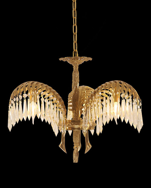 21 Inch Wide 1 Layer Palm Tree Brass and Crystal Chandelier-铜灯-Manorlights