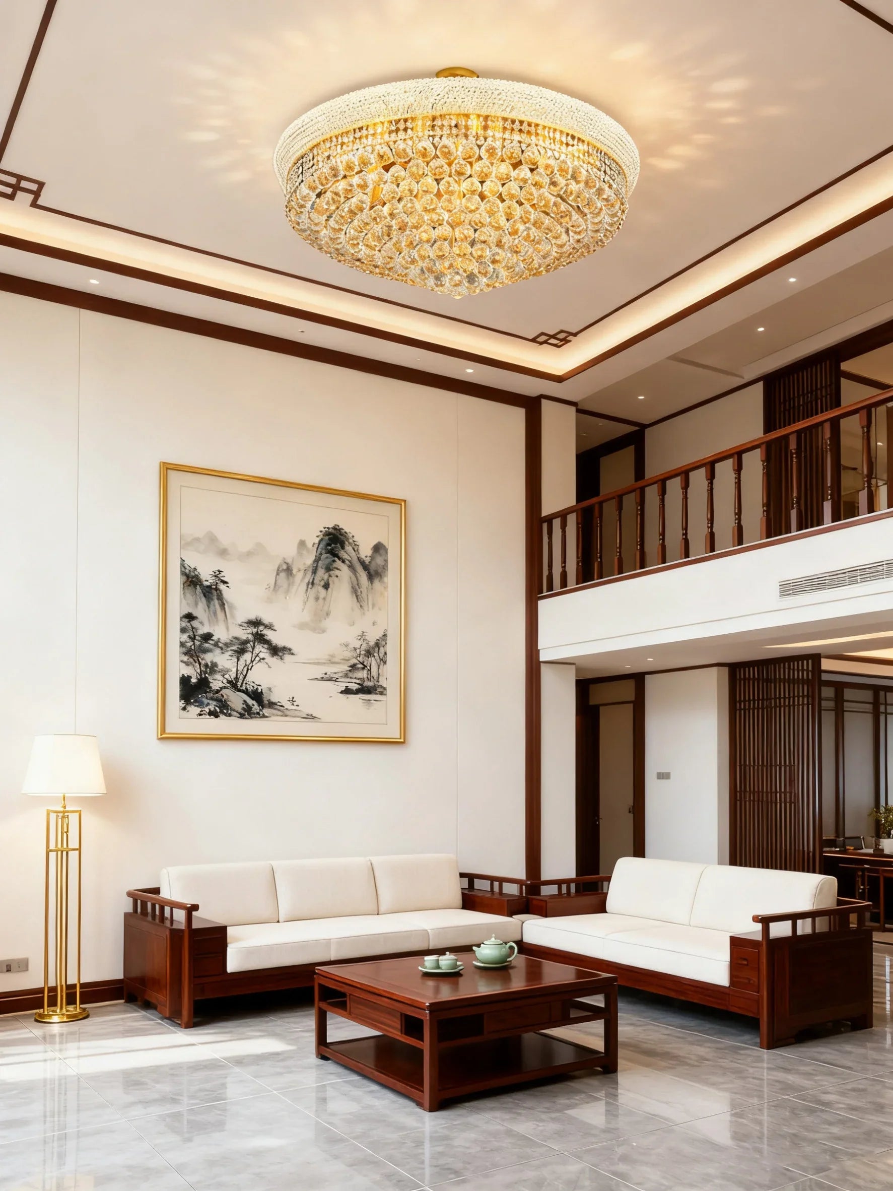 36'' Round Crystal Ceiling Light Empire Flush Mounted Crystal Chandelier-吸顶灯-Manorlights