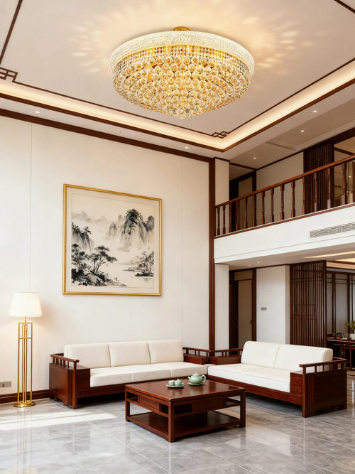 36'' Round Crystal Ceiling Light Empire Flush Mounted Crystal Chandelier-吸顶灯-Manorlights