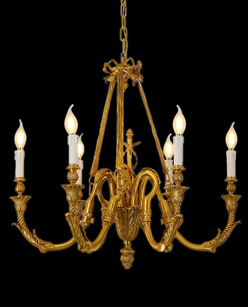27X23 Inch 6 Lights Small Copper Chandelier Lighting for Bedroom European Living Room Chandelier-铜灯-Manorlights