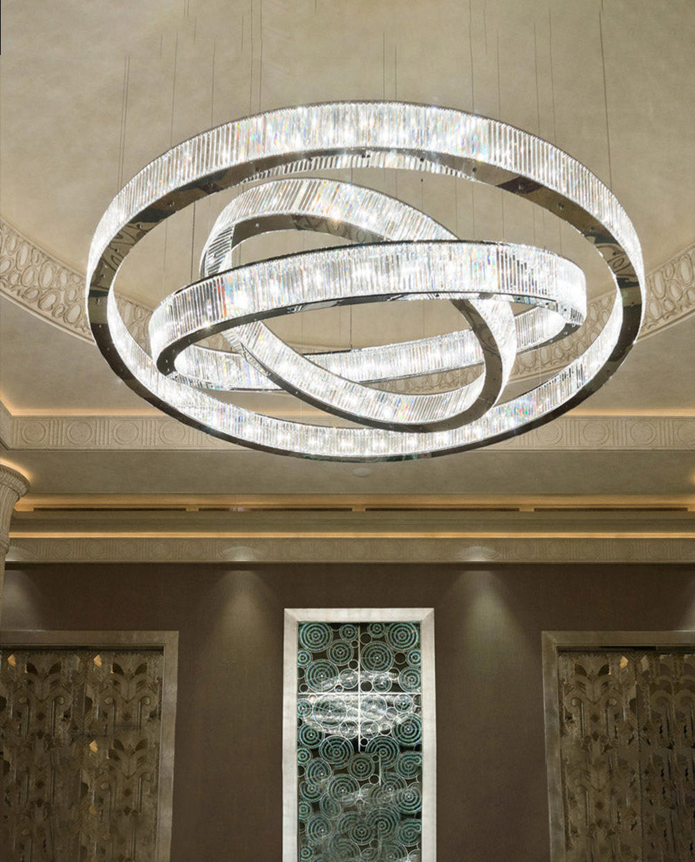 Custom Made 59'' Three Crystal Ring LED Chandelier Large Modern Chandelier for Hotel Lobby-大吊灯-Manorlights