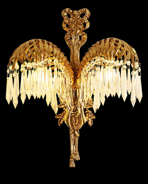 2 Lights Antique Brass & Crystal Wall Sconce-壁灯-Manorlights