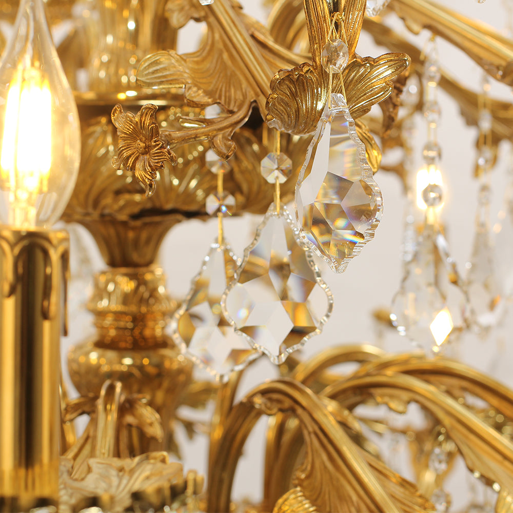 51X68 Inch 30 Lights Tiered Brass and Crystal Chandelier for Foyer-大吊灯-Manorlights