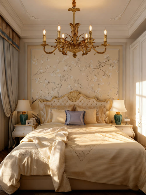 28X22 Inch 6 Lights European French Copper Chandelier Light for Bedroom/ Living Room-铜灯-Manorlights