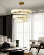 3-Tier Stairwell Alabaster Disk Chandelier with Long Cord