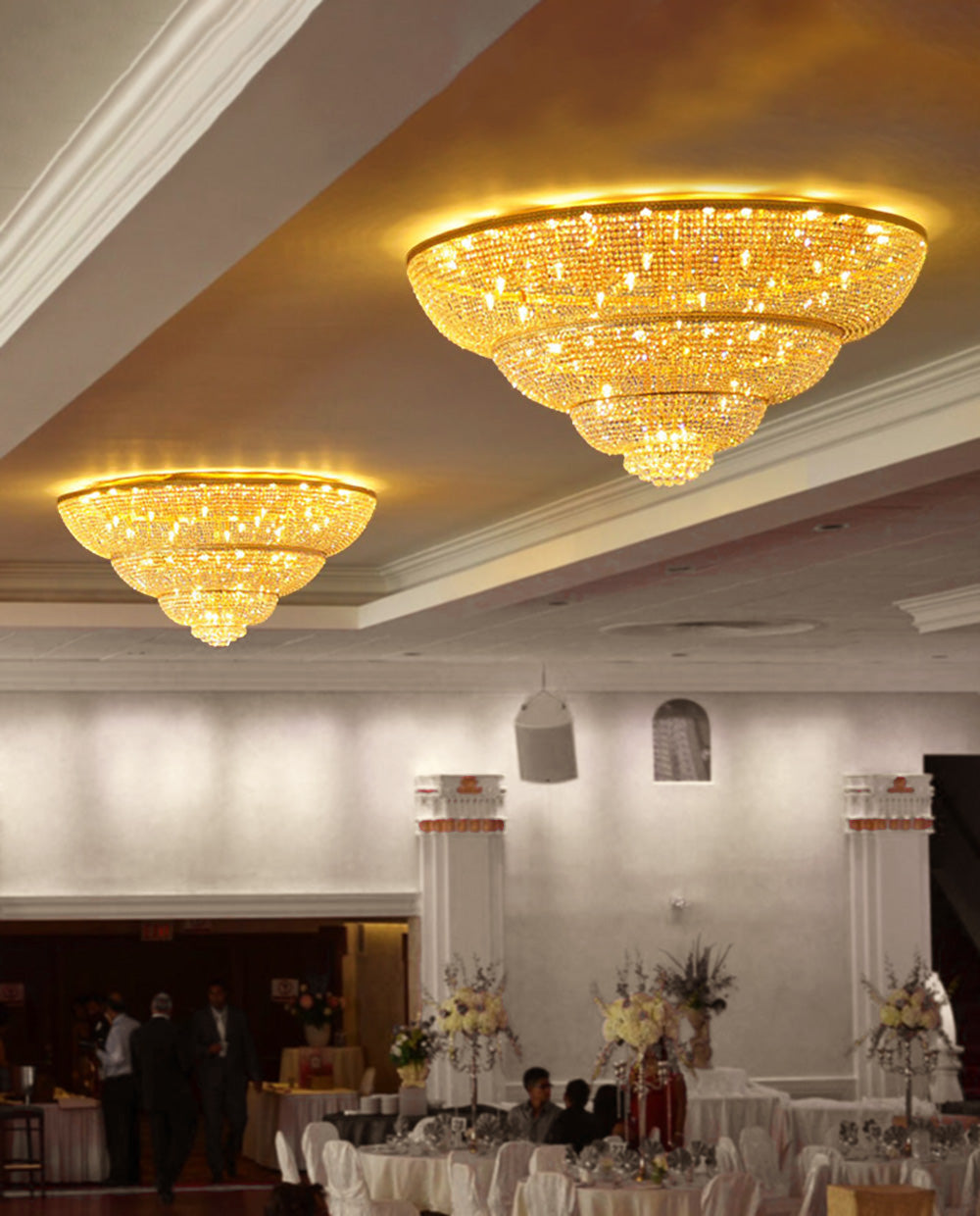 72'' Round Big Flush Mounted Gold Crystal Chandelier for Banquet Hall ...