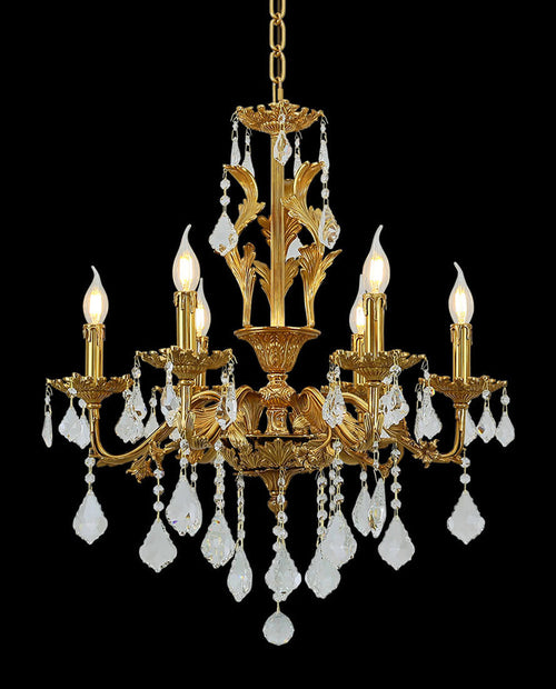 24X31 Inch 6 Lights Small Candle Style Brass and Crystal Chandelier Lighting for Bedroom-铜灯-Manorlights