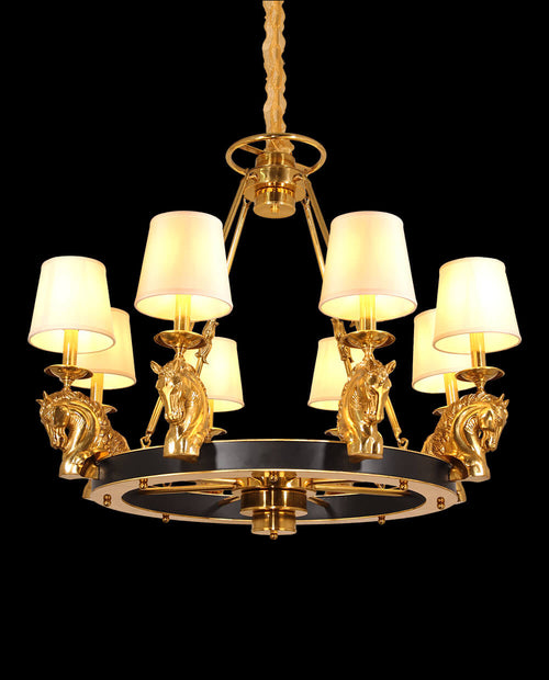 35X29 Inch 8 Lights Rococo Stype Cast Horse Head Antique Copper Chandelier Light-铜灯-Manorlights