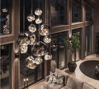 Custom lava glass chandelier in smoky gray and amber