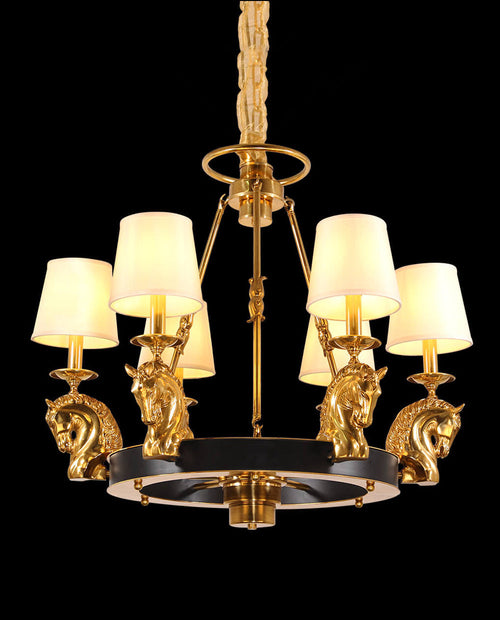 30X28 Inch 6 Lights Rococo Stype Cast Horse Head Antique Copper Chandelier Light-铜灯-Manorlights