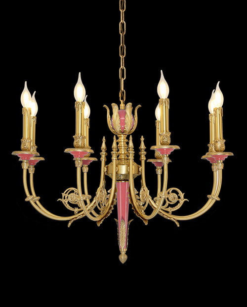 26X23 Inch 6 Lights Rococo Style Antique Copper Chandelier Small Pink Bedroom Chandelier-铜灯-Manorlights