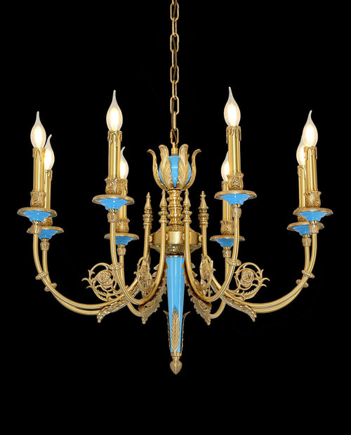 30X23 Inch 8 Lights Rococo Style Small Antique Copper Chandelier for Bedroom-铜灯-Manorlights