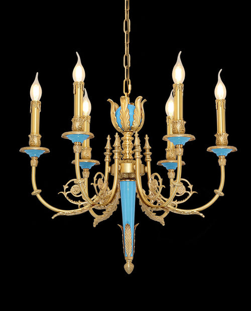 26X23 Inch 6 Lights Rococo Style Antique Copper Chandelier Small Blue Bedroom Chandelier-铜灯-Manorlights