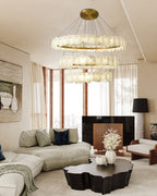 3-Tier Stairwell Alabaster Disk Chandelier with Long Cord
