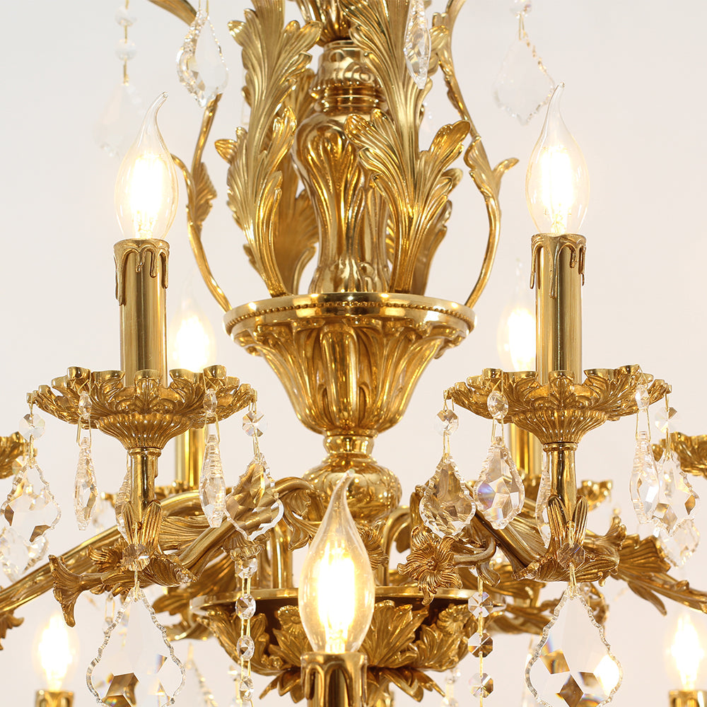51X68 Inch 30 Lights Tiered Brass and Crystal Chandelier for Foyer-大吊灯-Manorlights