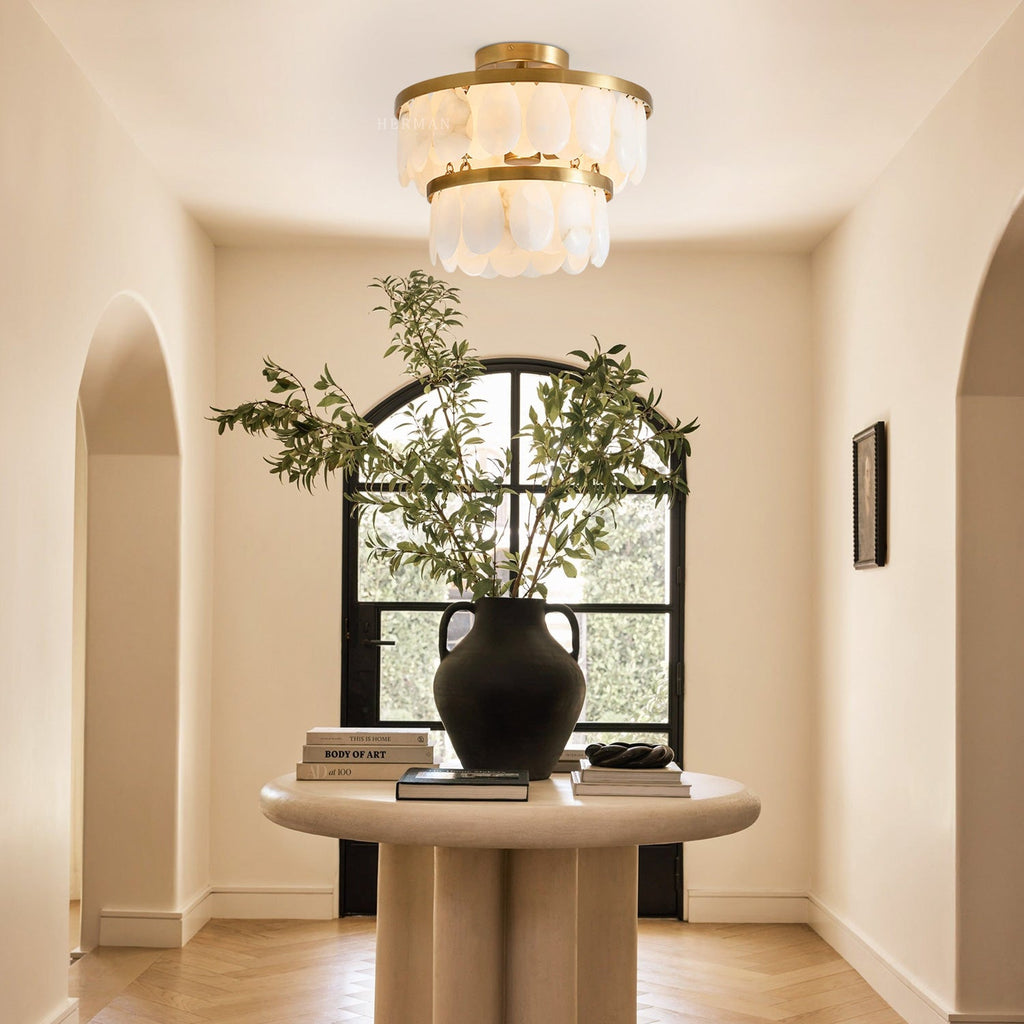 Solene Alabaster Round Flush Mount 14"-Chandelier-Manorlights
