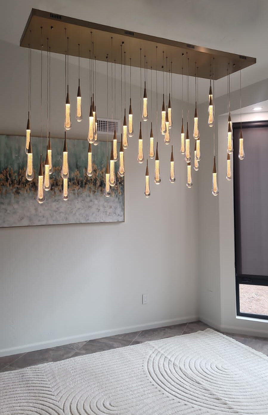 70'' Linear Chandelier Modern Glass Teardop Dining Room Chandelier in Brass-现代灯-Manorlights