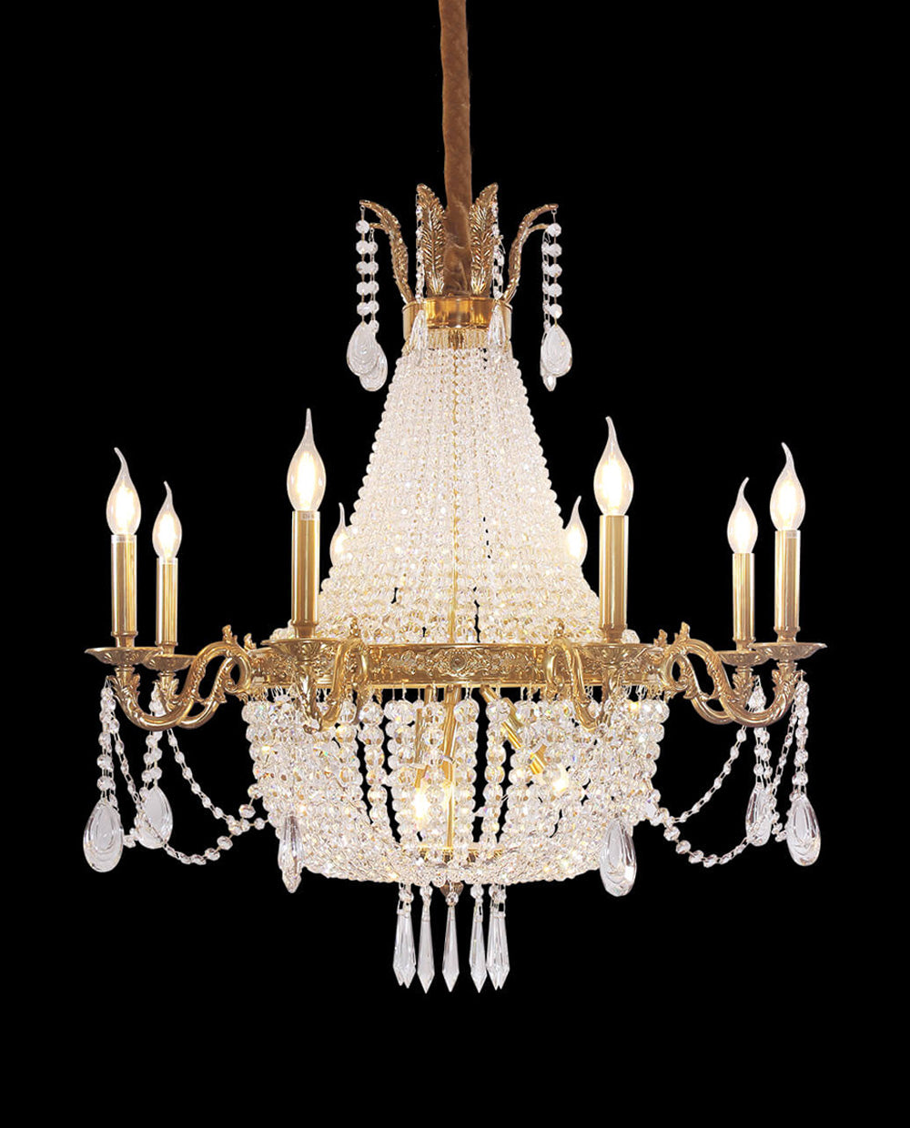 33X33 Inch French Empire Brass and Crystal Chandelier-铜灯-Manorlights
