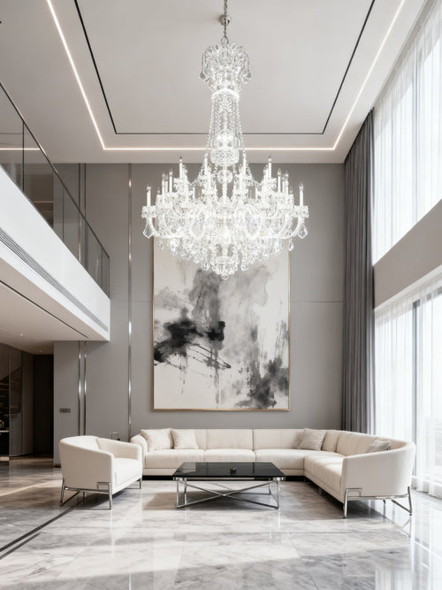 45 Lights Large Glass Chandelier for Lobby 59"W 76"H-大吊灯-Manorlights