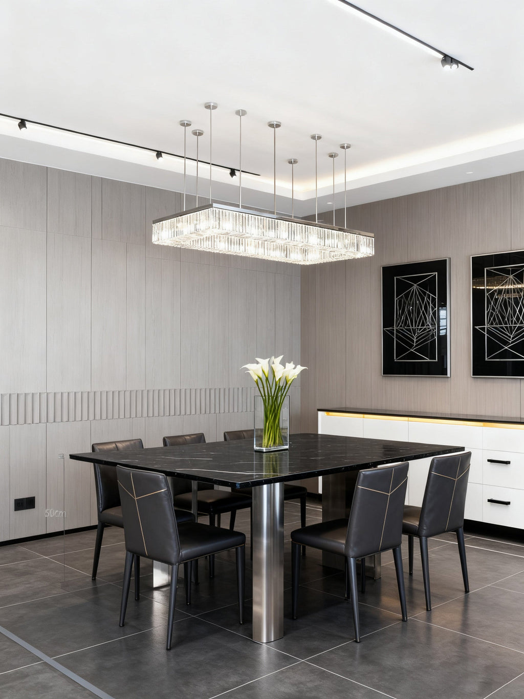 79 Inch Large Rectangle Chandelier Semi-flush Mounted Modern Suspended Crystal Lighting for Event Hall-大吊灯-Manorlights