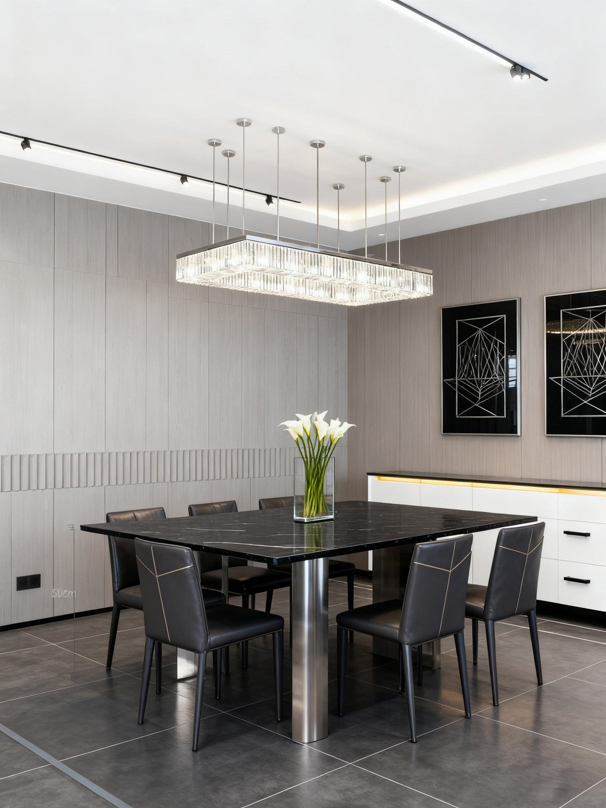 79 Inch Large Rectangle Chandelier Semi-flush Mounted Modern Suspended Crystal Lighting for Event Hall-大吊灯-Manorlights