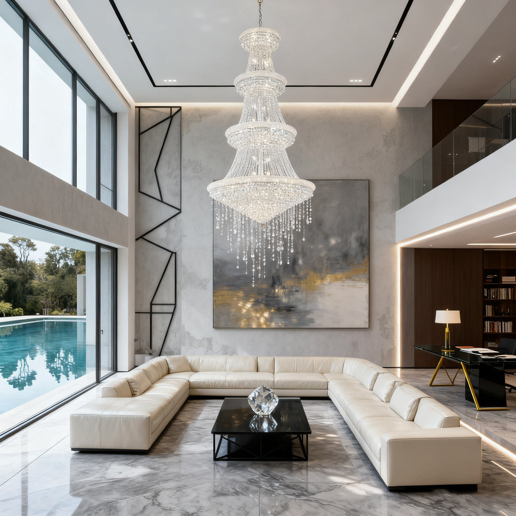 48X86 Inch 42 Lights French Empire Chrome K9 Crystal Chandelier for High Ceilings-大吊灯-Manorlights