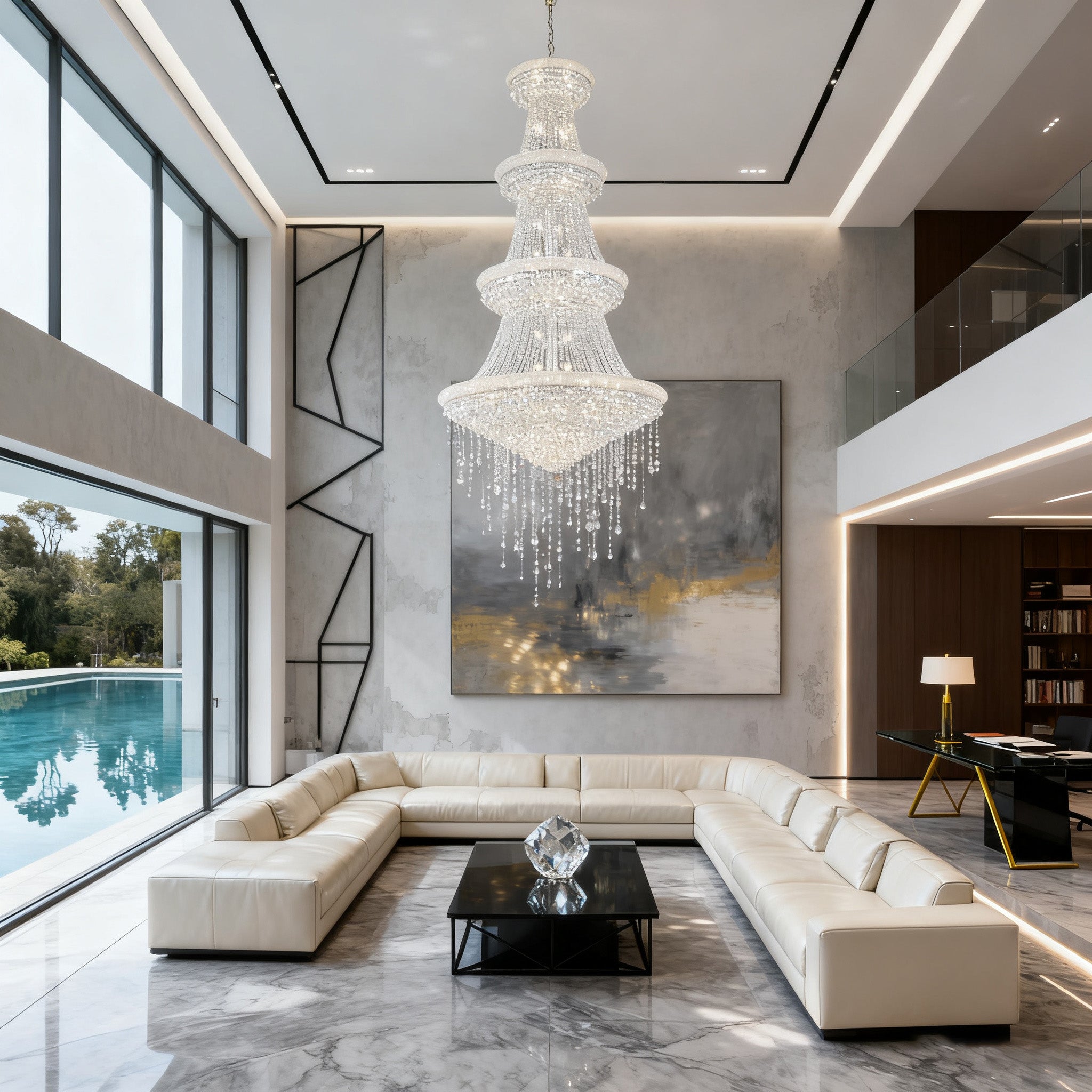 48X86 Inch 42 Lights French Empire Chrome K9 Crystal Chandelier for High Ceilings-大吊灯-Manorlights