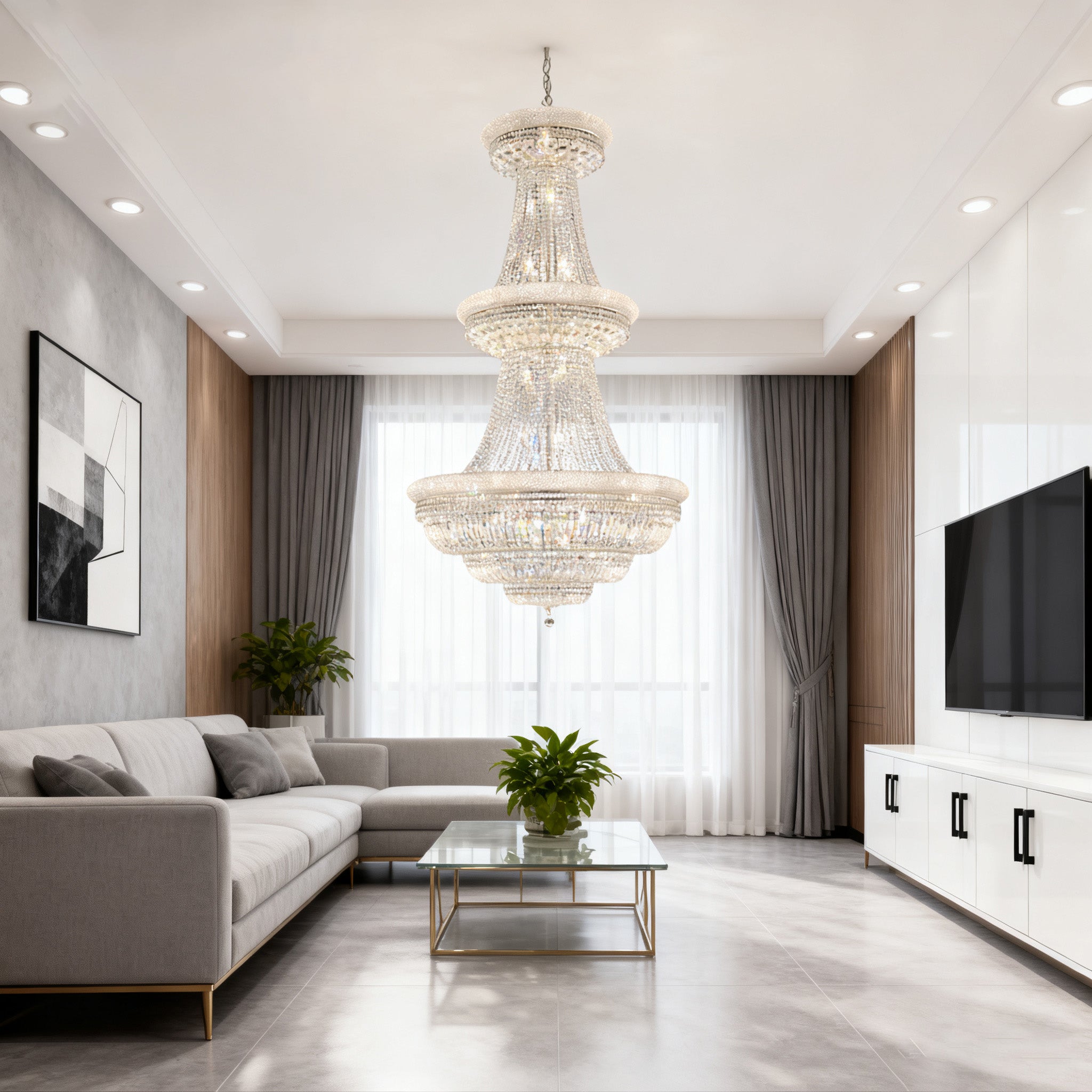 42X76 Inch 56 Lights French Basket K9 Crystal Chandelier Lighting-大吊灯-Manorlights
