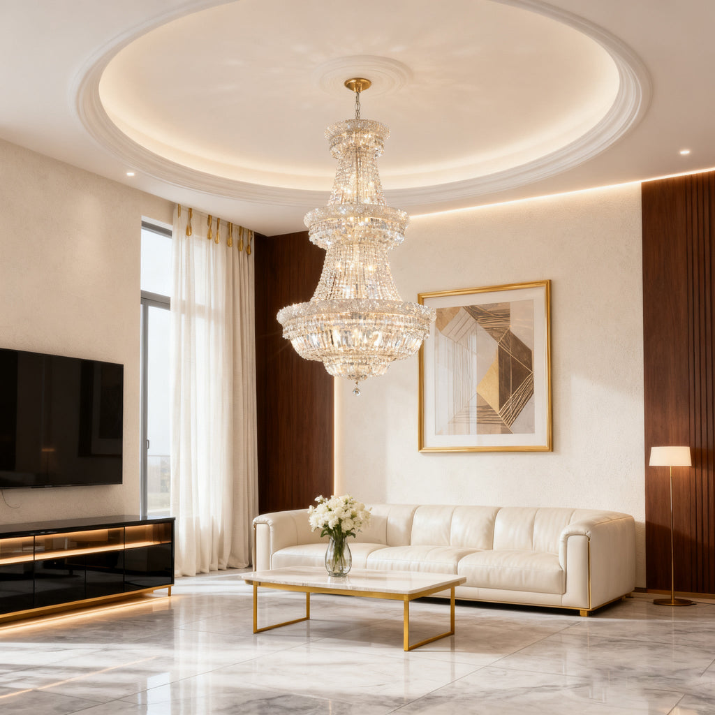 30X56 Inch 37 Lights French Basket K9 Crystal Chandelier Lighting-大吊灯-Manorlights